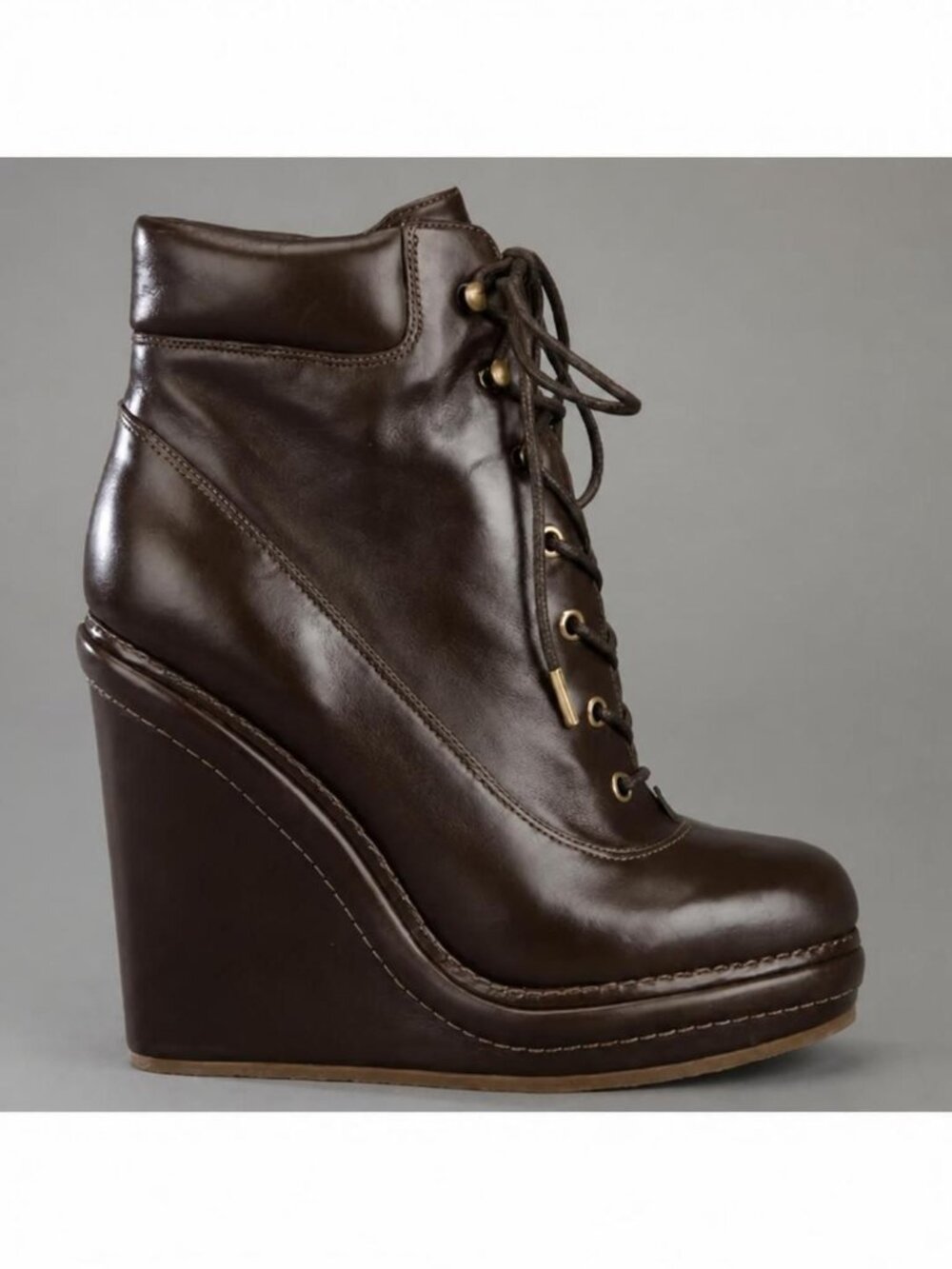Marc Jacobs brown leather Mocasso wedge utility boot
